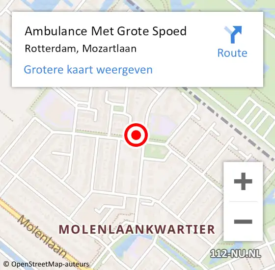 Locatie op kaart van de 112 melding: Ambulance Met Grote Spoed Naar Rotterdam, Mozartlaan op 13 mei 2024 13:19