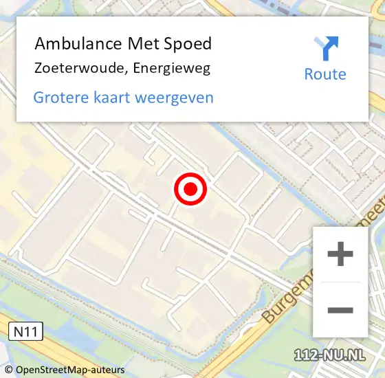 Locatie op kaart van de 112 melding: Ambulance Met Spoed Naar Zoeterwoude, Energieweg op 13 mei 2024 13:28