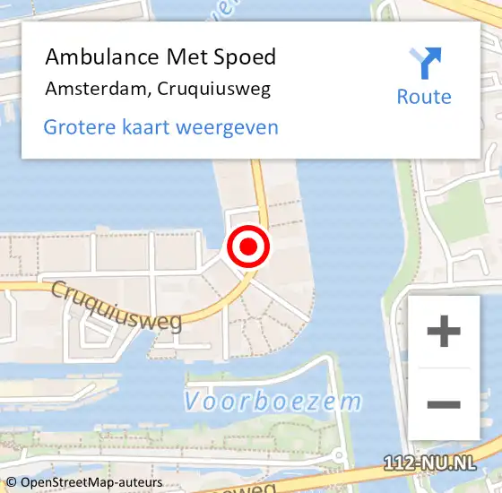 Locatie op kaart van de 112 melding: Ambulance Met Spoed Naar Amsterdam, Cruquiusweg op 13 mei 2024 13:31