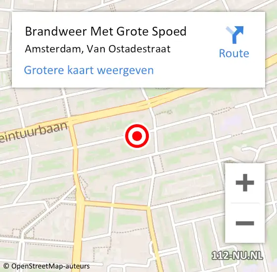Locatie op kaart van de 112 melding: Brandweer Met Grote Spoed Naar Amsterdam, Van Ostadestraat op 13 mei 2024 13:31
