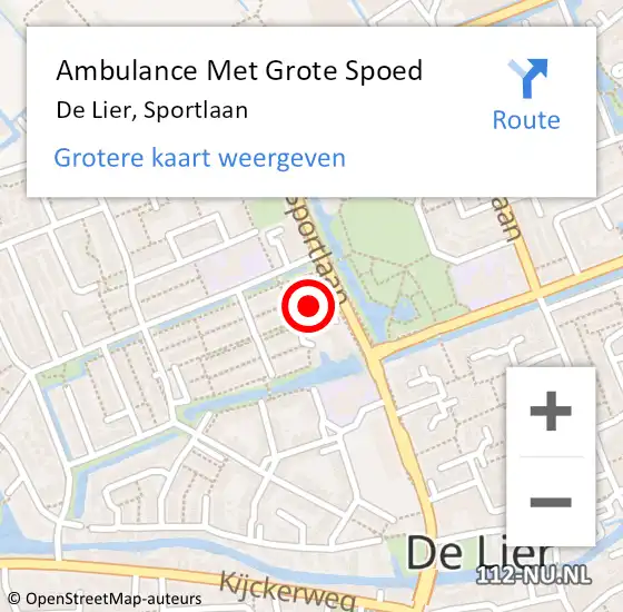 Locatie op kaart van de 112 melding: Ambulance Met Grote Spoed Naar De Lier, Sportlaan op 13 mei 2024 13:47