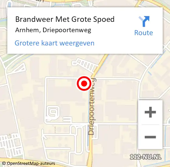 Locatie op kaart van de 112 melding: Brandweer Met Grote Spoed Naar Arnhem, Driepoortenweg op 13 mei 2024 13:56