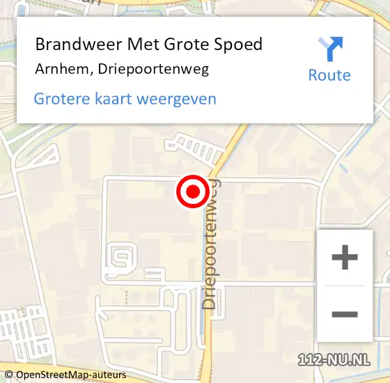 Locatie op kaart van de 112 melding: Brandweer Met Grote Spoed Naar Arnhem, Driepoortenweg op 13 mei 2024 13:57