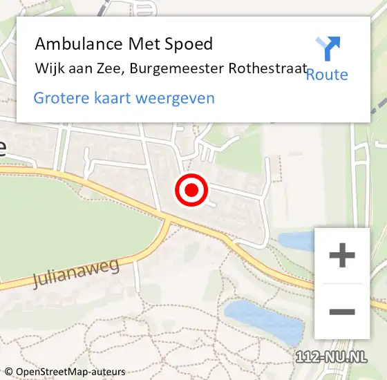 Locatie op kaart van de 112 melding: Ambulance Met Spoed Naar Wijk aan Zee, Burgemeester Rothestraat op 13 mei 2024 13:59