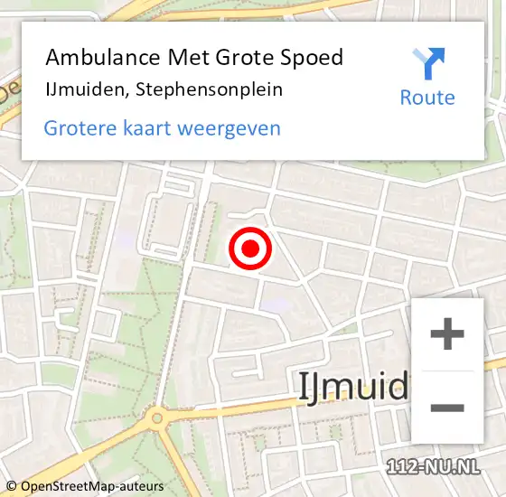 Locatie op kaart van de 112 melding: Ambulance Met Grote Spoed Naar IJmuiden, Stephensonplein op 13 mei 2024 14:08