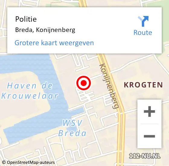 Locatie op kaart van de 112 melding: Politie Breda, Konijnenberg op 13 mei 2024 14:13