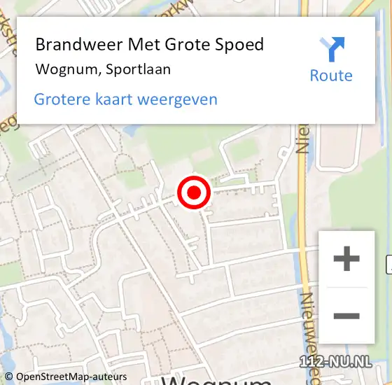 Locatie op kaart van de 112 melding: Brandweer Met Grote Spoed Naar Wognum, Sportlaan op 13 mei 2024 14:19