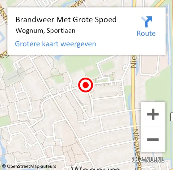 Locatie op kaart van de 112 melding: Brandweer Met Grote Spoed Naar Wognum, Sportlaan op 13 mei 2024 14:21