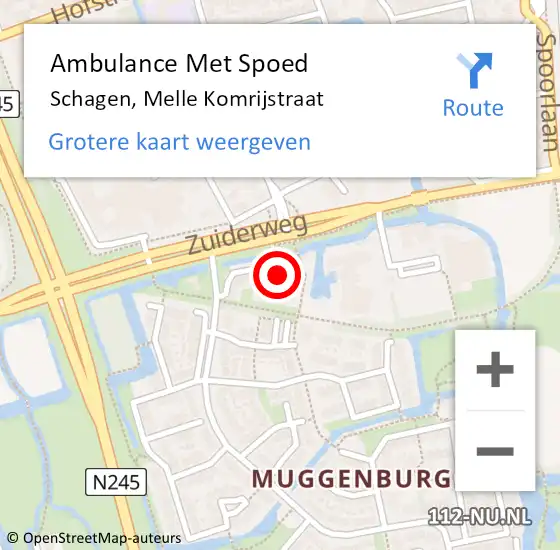 Locatie op kaart van de 112 melding: Ambulance Met Spoed Naar Schagen, Melle Komrijstraat op 13 mei 2024 14:24