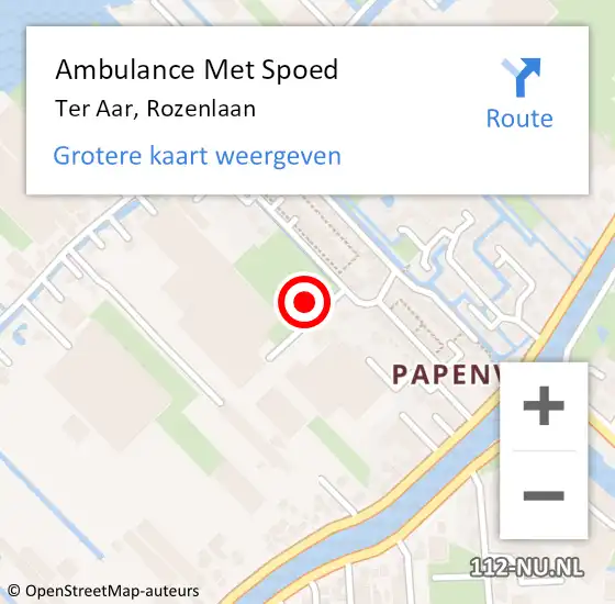 Locatie op kaart van de 112 melding: Ambulance Met Spoed Naar Ter Aar, Rozenlaan op 13 mei 2024 14:26