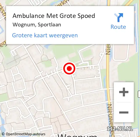 Locatie op kaart van de 112 melding: Ambulance Met Grote Spoed Naar Wognum, Sportlaan op 13 mei 2024 14:30