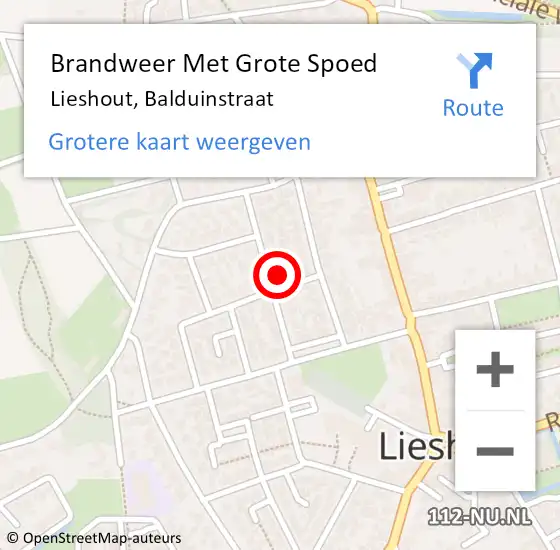 Locatie op kaart van de 112 melding: Brandweer Met Grote Spoed Naar Lieshout, Balduinstraat op 13 mei 2024 14:31