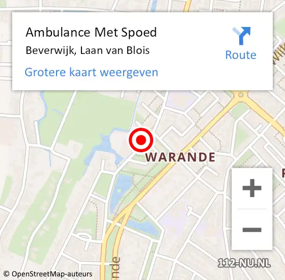 Locatie op kaart van de 112 melding: Ambulance Met Spoed Naar Beverwijk, Laan van Blois op 13 mei 2024 14:41