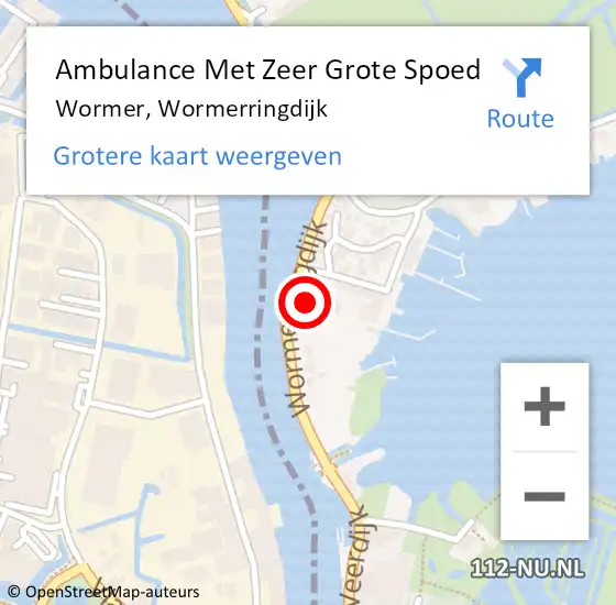 Locatie op kaart van de 112 melding: Ambulance Met Zeer Grote Spoed Naar Wormer, Wormerringdijk op 13 mei 2024 14:47