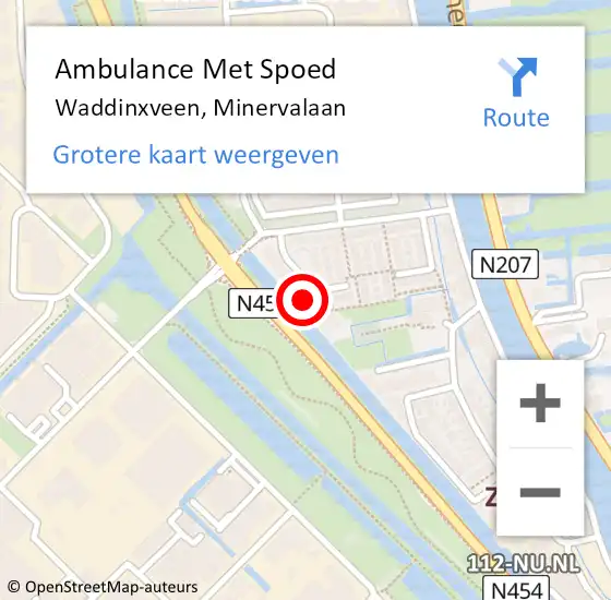 Locatie op kaart van de 112 melding: Ambulance Met Spoed Naar Waddinxveen, Minervalaan op 5 oktober 2014 19:19