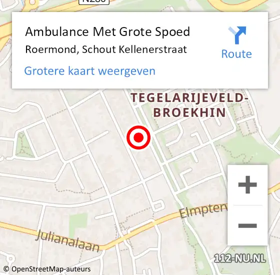 Locatie op kaart van de 112 melding: Ambulance Met Grote Spoed Naar Roermond, Schout Kellenerstraat op 13 mei 2024 15:11