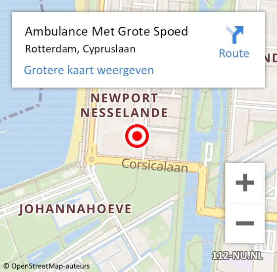Locatie op kaart van de 112 melding: Ambulance Met Grote Spoed Naar Rotterdam, Cypruslaan op 13 mei 2024 15:14