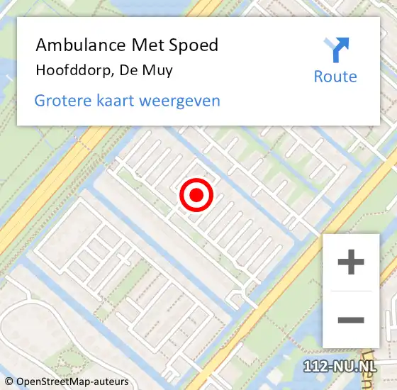 Locatie op kaart van de 112 melding: Ambulance Met Spoed Naar Hoofddorp, De Muy op 13 mei 2024 15:17