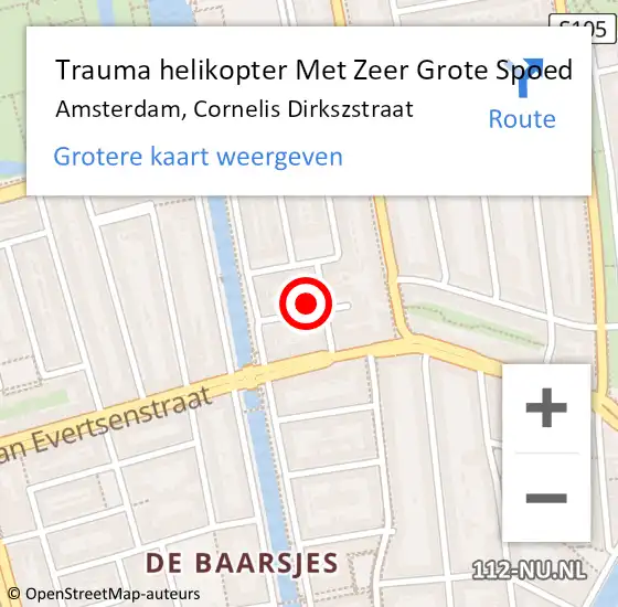 Locatie op kaart van de 112 melding: Trauma helikopter Met Zeer Grote Spoed Naar Amsterdam, Cornelis Dirkszstraat op 13 mei 2024 15:17