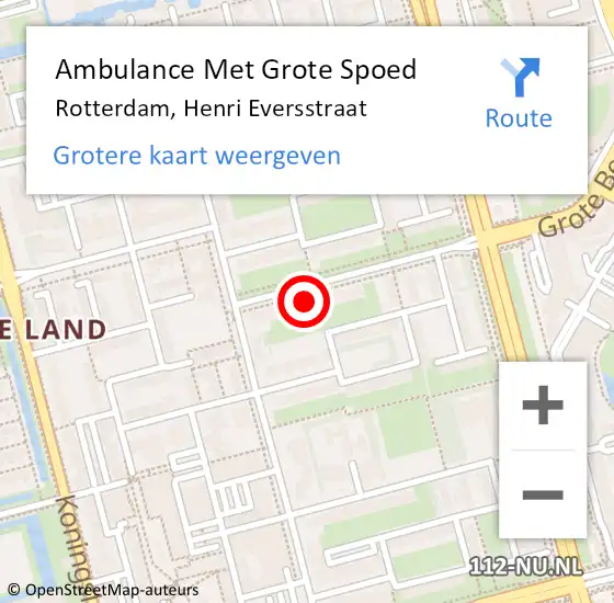 Locatie op kaart van de 112 melding: Ambulance Met Grote Spoed Naar Rotterdam, Henri Eversstraat op 13 mei 2024 15:19