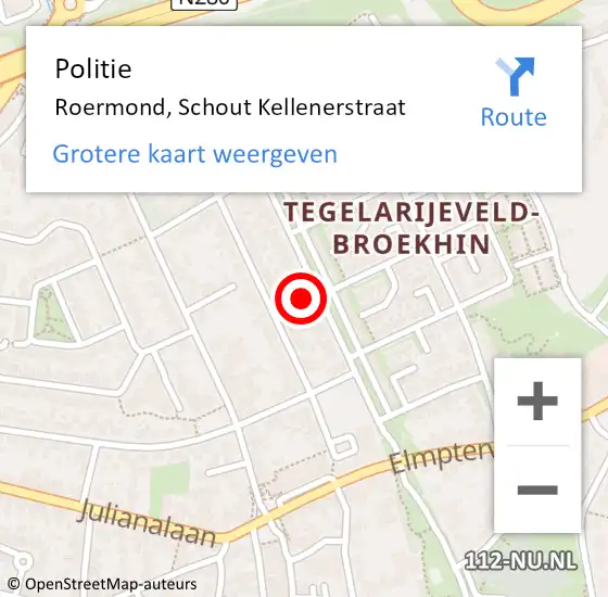 Locatie op kaart van de 112 melding: Politie Roermond, Schout Kellenerstraat op 13 mei 2024 15:20