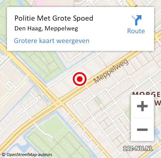 Locatie op kaart van de 112 melding: Politie Met Grote Spoed Naar Den Haag, Meppelweg op 13 mei 2024 15:25