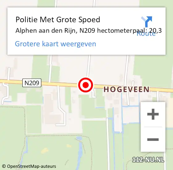 Locatie op kaart van de 112 melding: Politie Met Grote Spoed Naar Alphen aan den Rijn, N209 hectometerpaal: 20,3 op 13 mei 2024 15:32