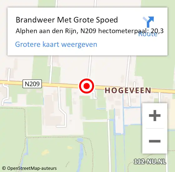 Locatie op kaart van de 112 melding: Brandweer Met Grote Spoed Naar Alphen aan den Rijn, N209 hectometerpaal: 20,3 op 13 mei 2024 15:34