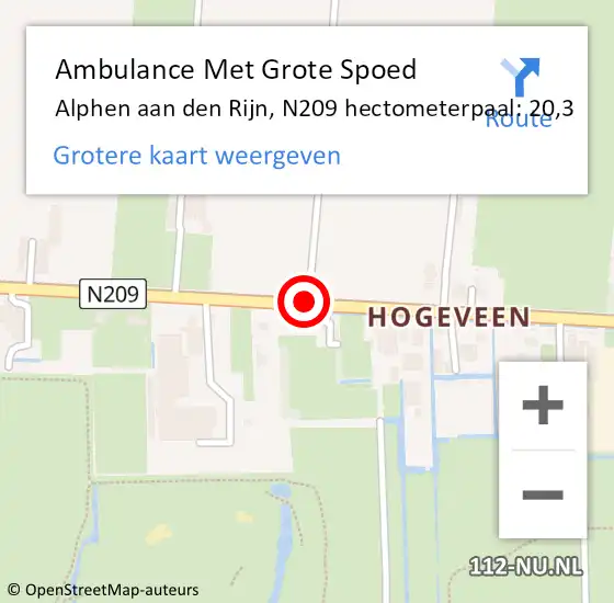 Locatie op kaart van de 112 melding: Ambulance Met Grote Spoed Naar Alphen aan den Rijn, N209 hectometerpaal: 20,3 op 13 mei 2024 15:34