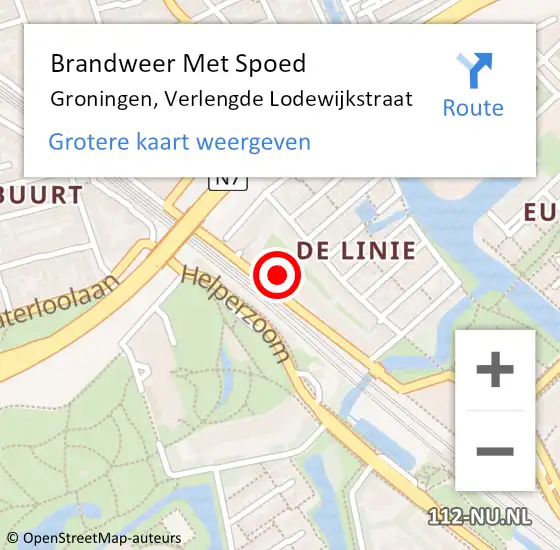 Locatie op kaart van de 112 melding: Brandweer Met Spoed Naar Groningen, Verlengde Lodewijkstraat op 13 mei 2024 15:42