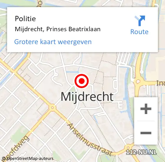 Locatie op kaart van de 112 melding: Politie Mijdrecht, Prinses Beatrixlaan op 13 mei 2024 15:47