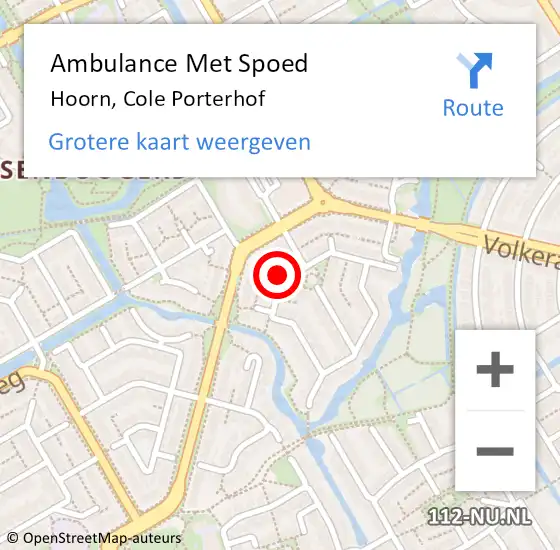 Locatie op kaart van de 112 melding: Ambulance Met Spoed Naar Hoorn, Cole Porterhof op 13 mei 2024 15:47