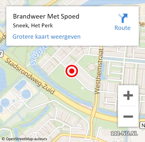 Locatie op kaart van de 112 melding: Brandweer Met Spoed Naar Sneek, Het Perk op 5 oktober 2014 19:29