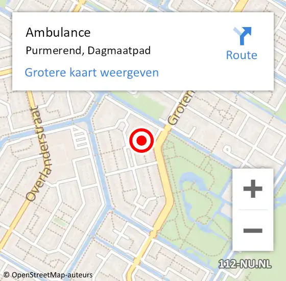 Locatie op kaart van de 112 melding: Ambulance Purmerend, Dagmaatpad op 13 mei 2024 15:50