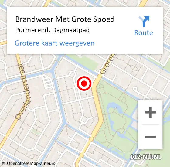 Locatie op kaart van de 112 melding: Brandweer Met Grote Spoed Naar Purmerend, Dagmaatpad op 13 mei 2024 15:50