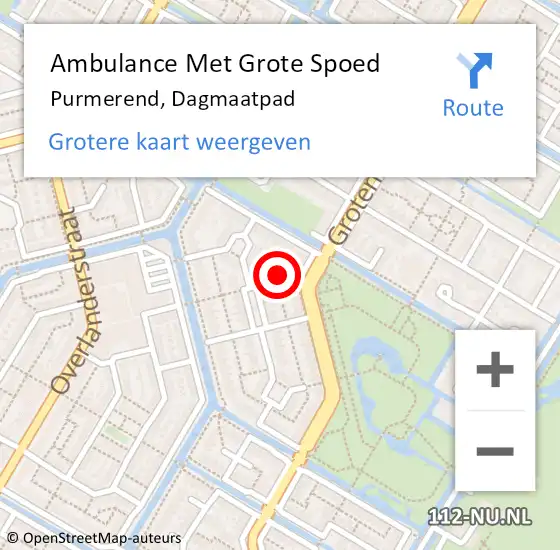 Locatie op kaart van de 112 melding: Ambulance Met Grote Spoed Naar Purmerend, Dagmaatpad op 13 mei 2024 15:52