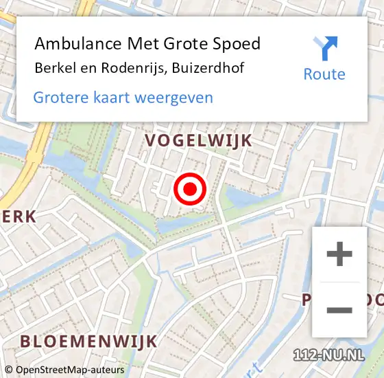 Locatie op kaart van de 112 melding: Ambulance Met Grote Spoed Naar Berkel en Rodenrijs, Buizerdhof op 13 mei 2024 15:58