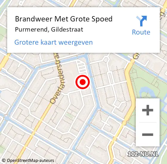 Locatie op kaart van de 112 melding: Brandweer Met Grote Spoed Naar Purmerend, Gildestraat op 13 mei 2024 16:02