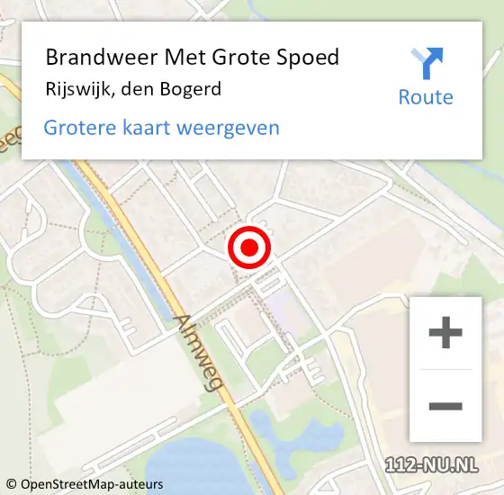 Locatie op kaart van de 112 melding: Brandweer Met Grote Spoed Naar Rijswijk, den Bogerd op 13 mei 2024 16:11