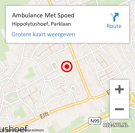 Locatie op kaart van de 112 melding: Ambulance Met Spoed Naar Hippolytushoef, Parklaan op 13 mei 2024 16:12