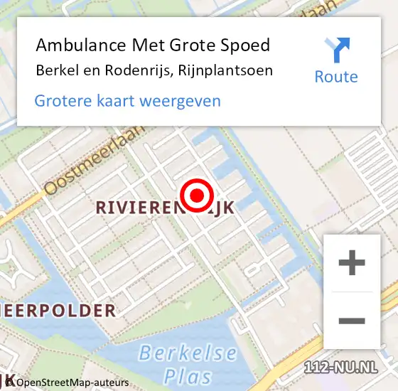 Locatie op kaart van de 112 melding: Ambulance Met Grote Spoed Naar Berkel en Rodenrijs, Rijnplantsoen op 13 mei 2024 16:18