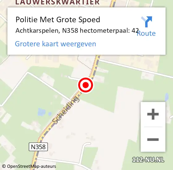 Locatie op kaart van de 112 melding: Politie Met Grote Spoed Naar Achtkarspelen, N358 hectometerpaal: 42 op 13 mei 2024 16:27