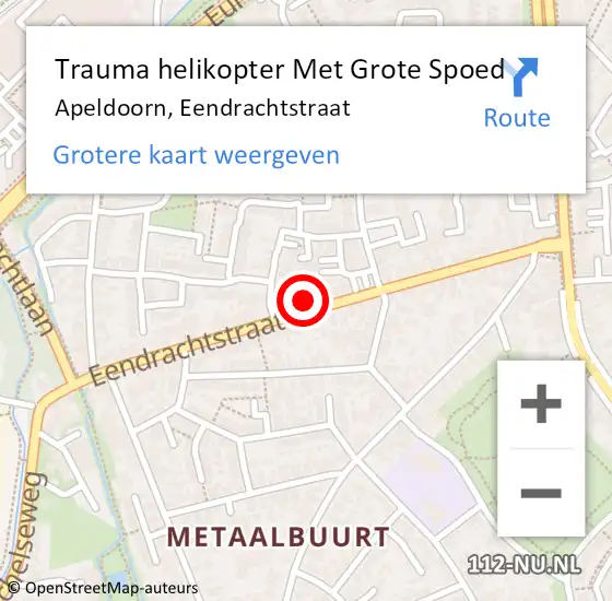 Locatie op kaart van de 112 melding: Trauma helikopter Met Grote Spoed Naar Apeldoorn, Eendrachtstraat op 13 mei 2024 16:32