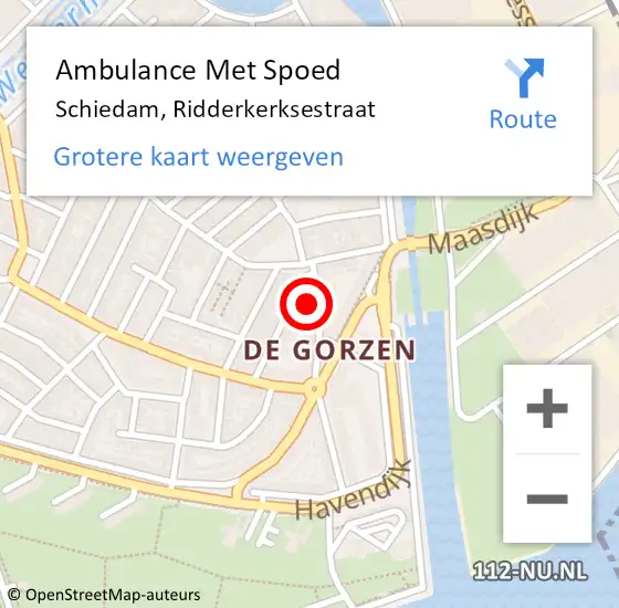 Locatie op kaart van de 112 melding: Ambulance Met Spoed Naar Schiedam, Ridderkerksestraat op 13 mei 2024 16:35