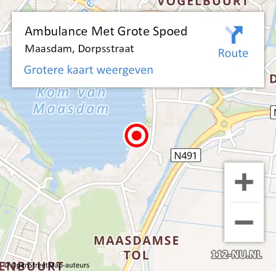 Locatie op kaart van de 112 melding: Ambulance Met Grote Spoed Naar Maasdam, Dorpsstraat op 13 mei 2024 16:37