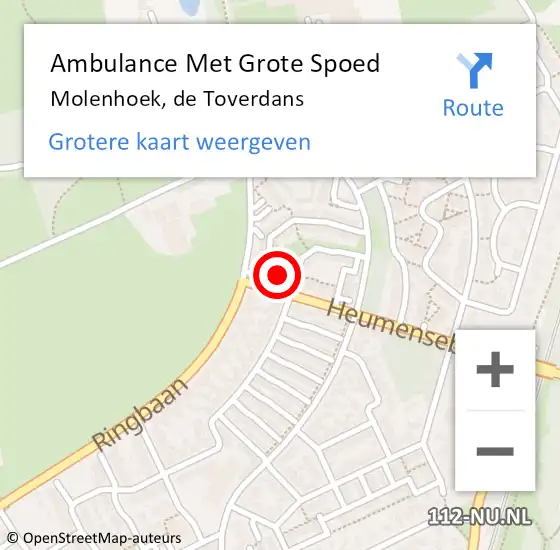 Locatie op kaart van de 112 melding: Ambulance Met Grote Spoed Naar Molenhoek, de Toverdans op 5 oktober 2014 19:39