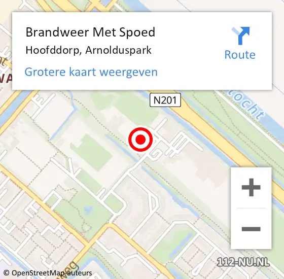 Locatie op kaart van de 112 melding: Brandweer Met Spoed Naar Hoofddorp, Arnolduspark op 13 mei 2024 16:54