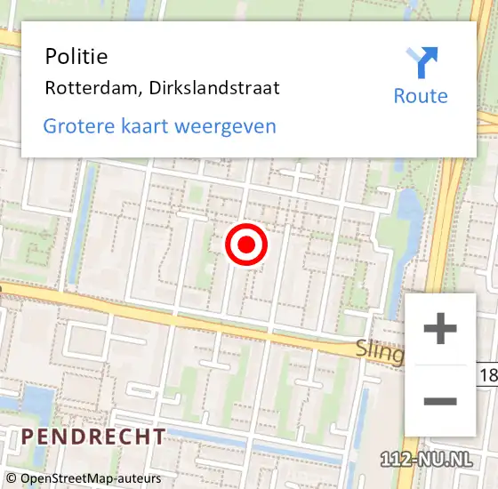 Locatie op kaart van de 112 melding: Politie Rotterdam, Dirkslandstraat op 13 mei 2024 17:01