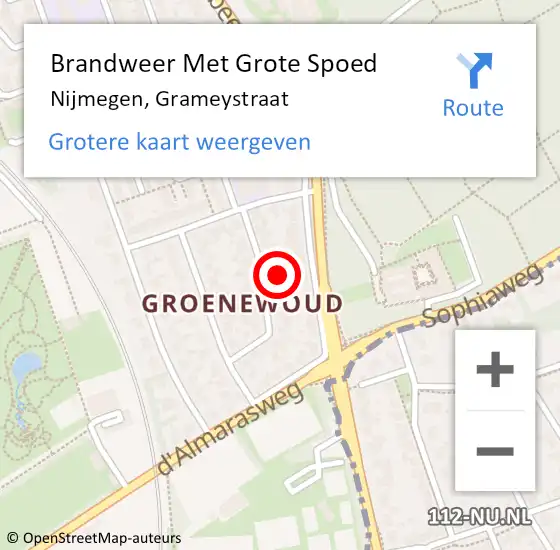 Locatie op kaart van de 112 melding: Brandweer Met Grote Spoed Naar Nijmegen, Grameystraat op 13 mei 2024 17:03