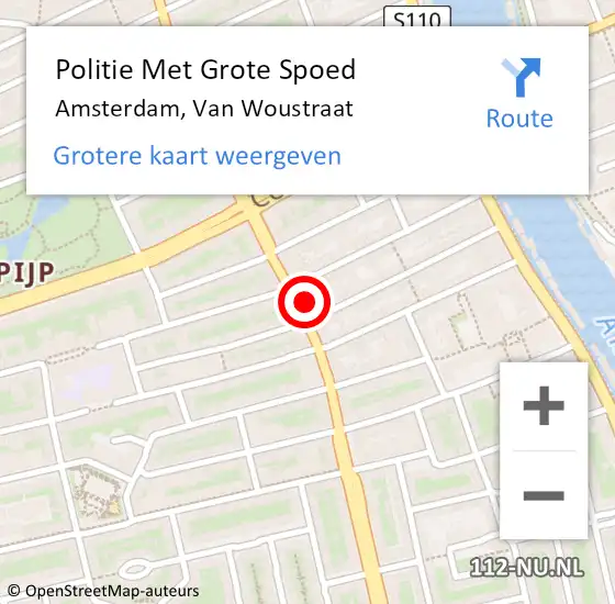 Locatie op kaart van de 112 melding: Politie Met Grote Spoed Naar Amsterdam, Van Woustraat op 13 mei 2024 17:07